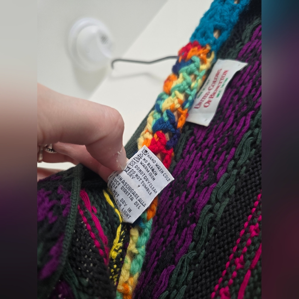 Vintage Benetton Cardigan 90s Colorful Knit Sweater Made in Italy Size M - Picture 5 of 15